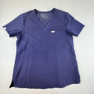 FIGS Scrub Top Women M Navy Blue Technical Collection V-Neck Short Sleeve Pocket